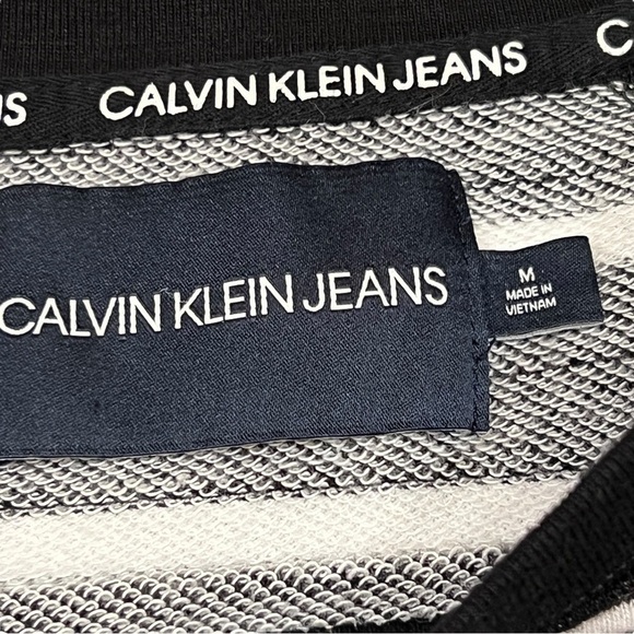 CALVIN Klein Black Striped Cotton Blend Boat Neck Short Sleeve Crop Top, Size M - Picture 3 of 12